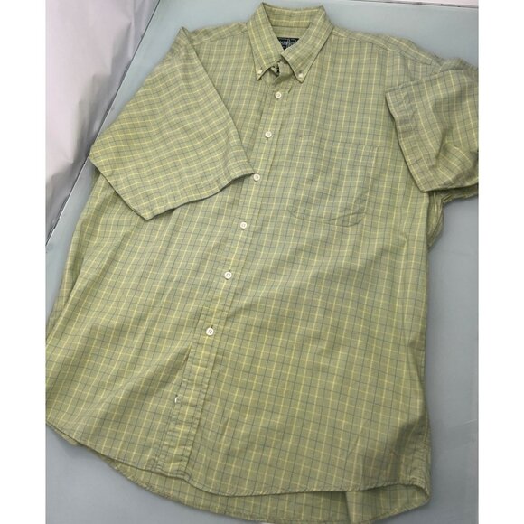 Gitman Bros Shirt Mens Large L Short Sleeve Button Up Green Plaid Pocket - Picture 1 of 6